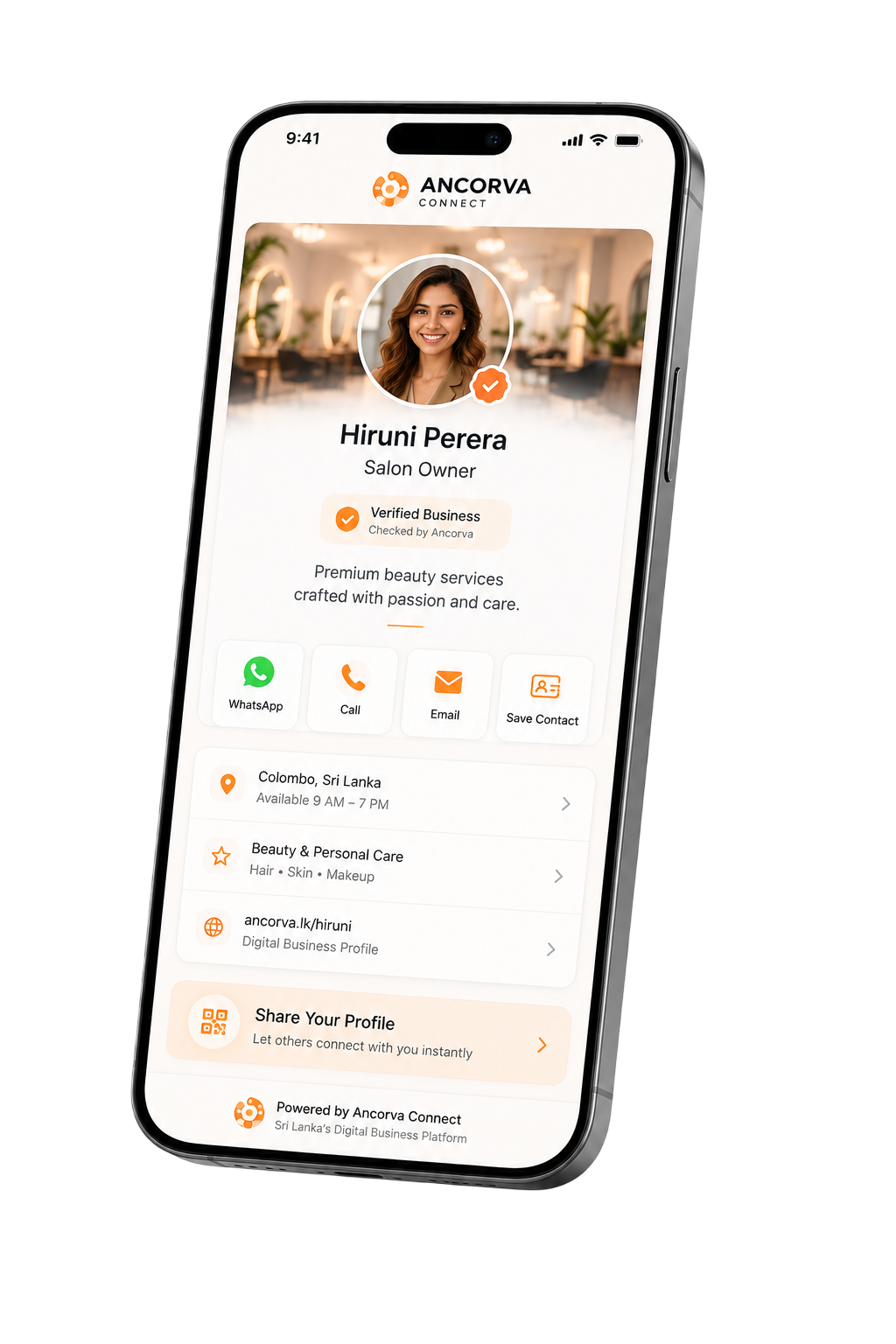 Example of a CONNECT business profile on mobile